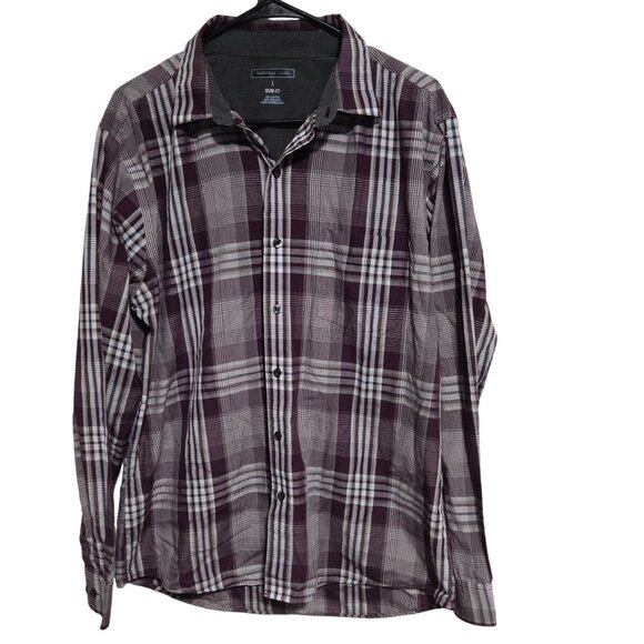 Van Heusen Slim Fit Plaid Button Up Shirt Mens Size Large Purple White - Picture 1 of 4